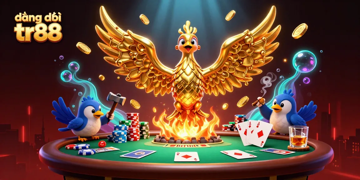 Engage with the immersive gaming experience in đăng ký tr88, featuring a golden phoenix and vibrant casino elements.