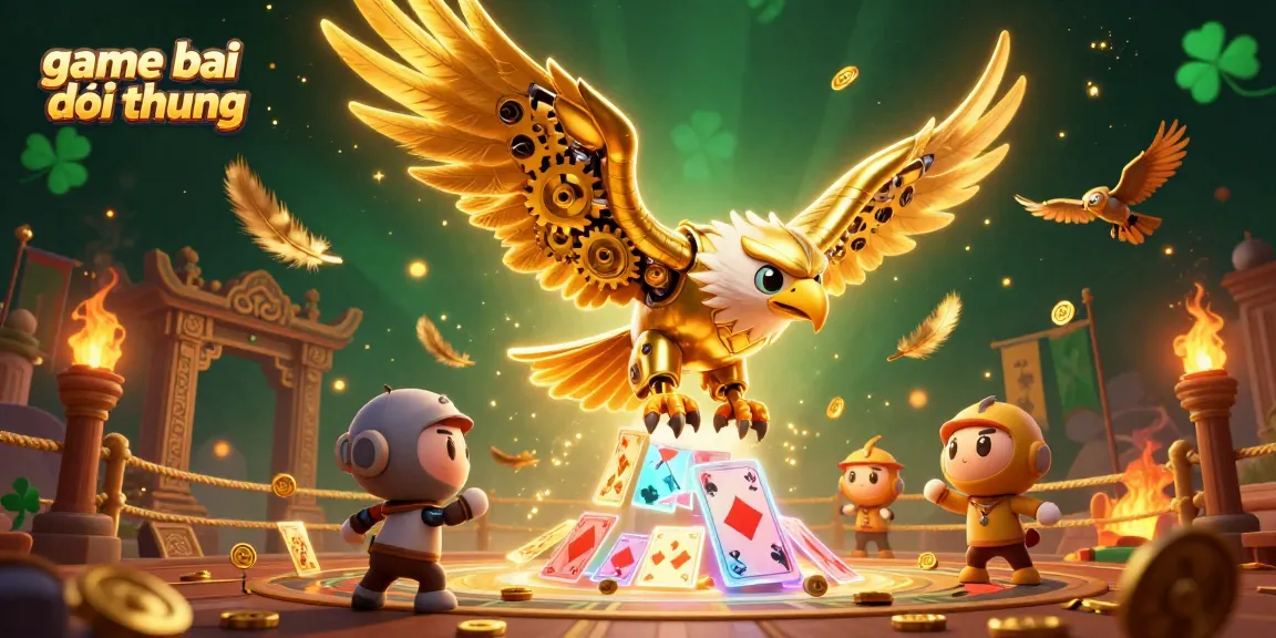 Experience the thrill of game bai doi thuong as a cybernetic eagle dives through holographic cards.