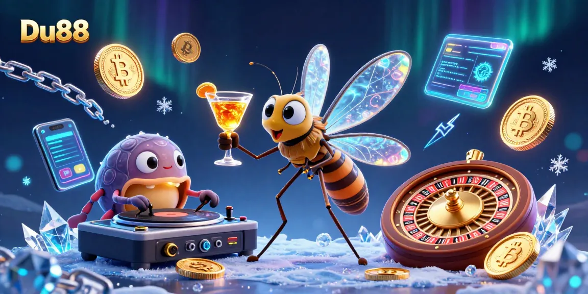 Spin to win with Du88 casino illustration featuring unique characters and engaging crypto elements.