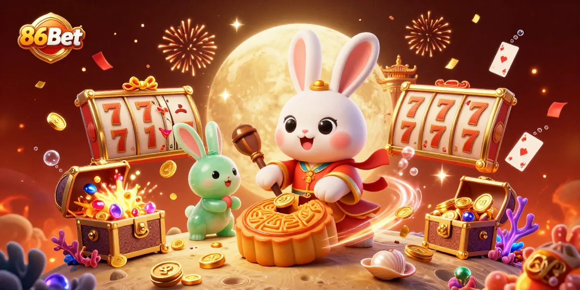 Experience the thrill of 86Bet with a festive moon rabbit scene delivering casino magic.
