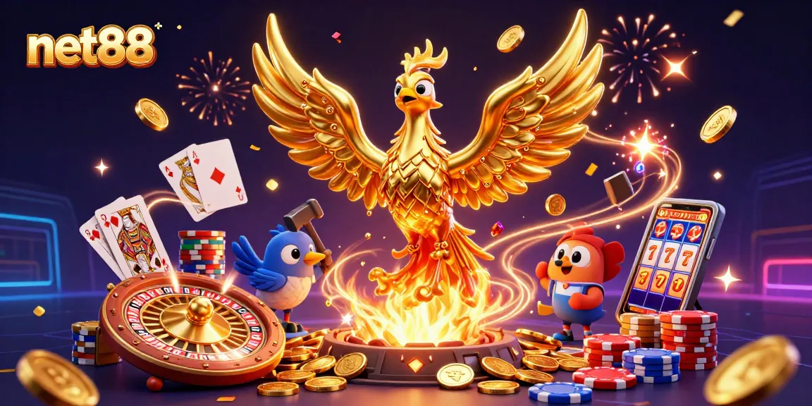 Win big with net88 while enjoying an exciting moment in an ultra-detailed 3D casino illustration.