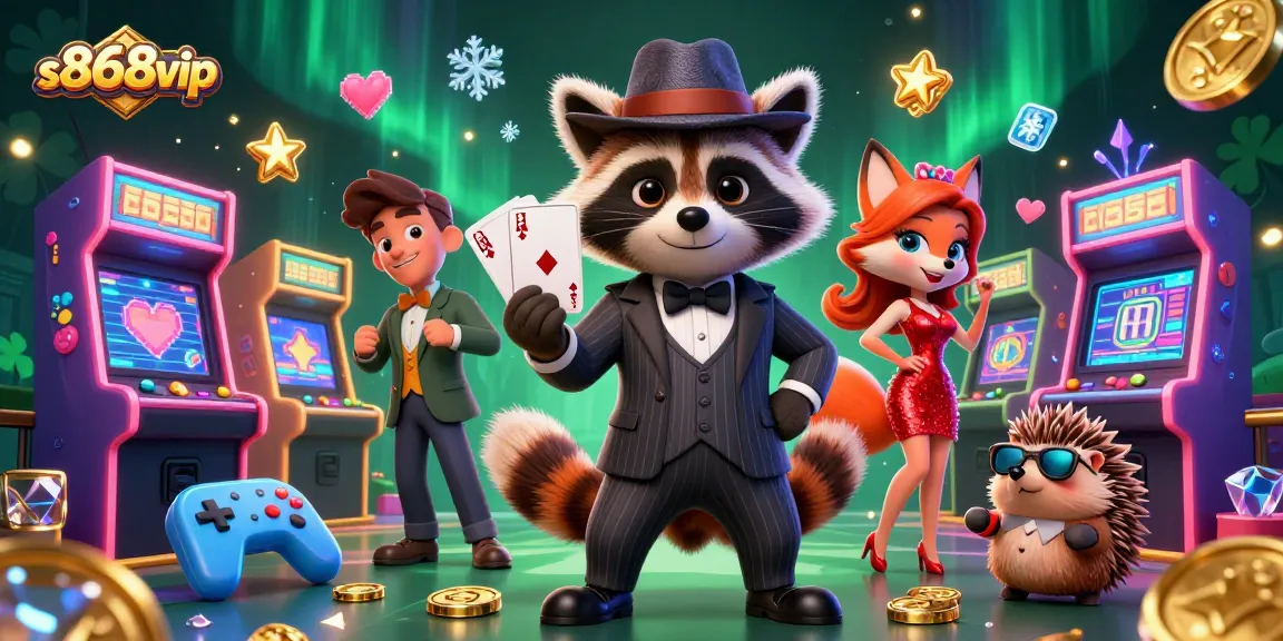 Engage in thrilling gameplay at s868vip with 3D animation showcasing a royal flush hand and arcade elements!