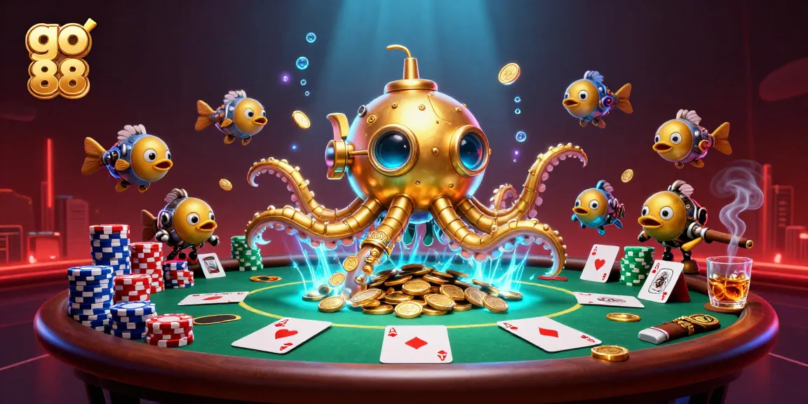 Engage in thrilling gameplay at go 88 as the kraken submarine surprises with golden coins and poker action.