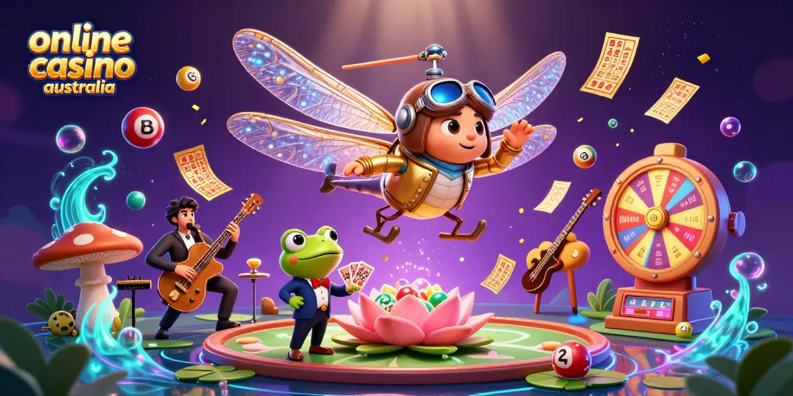 Engage in the vibrant online casino australia scene with a dragonfly pilot and frog dealer.