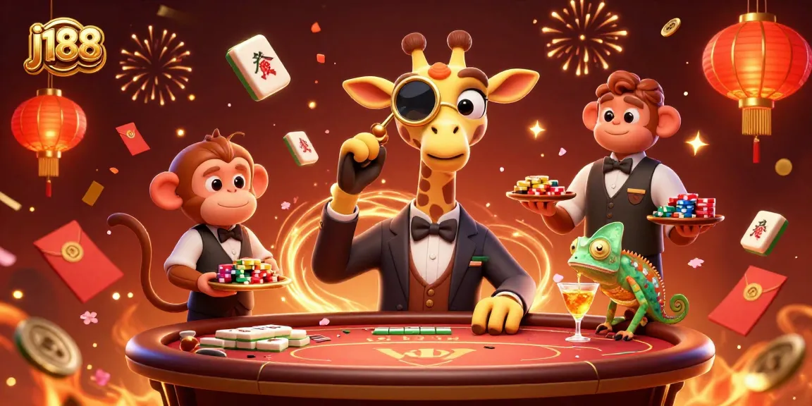 Experience j188 magic with lively casino characters amid mahjong excitement and festive elements.