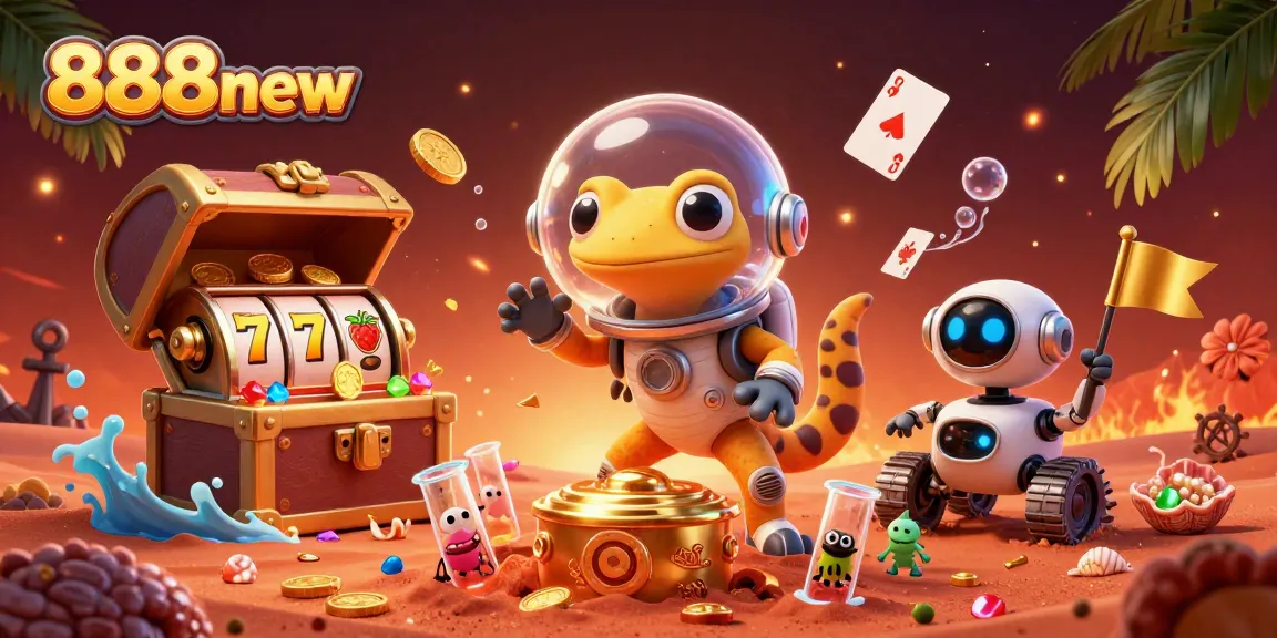 Engage with 888new's thrilling Martian casino adventure showcasing vibrant characters and exciting slot elements.